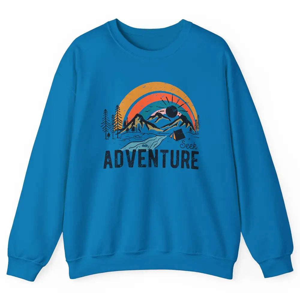 Vintage Mountain Sunrise Seek Adventure Camping Hiking Lover Unisex Crewneck Sweatshirt