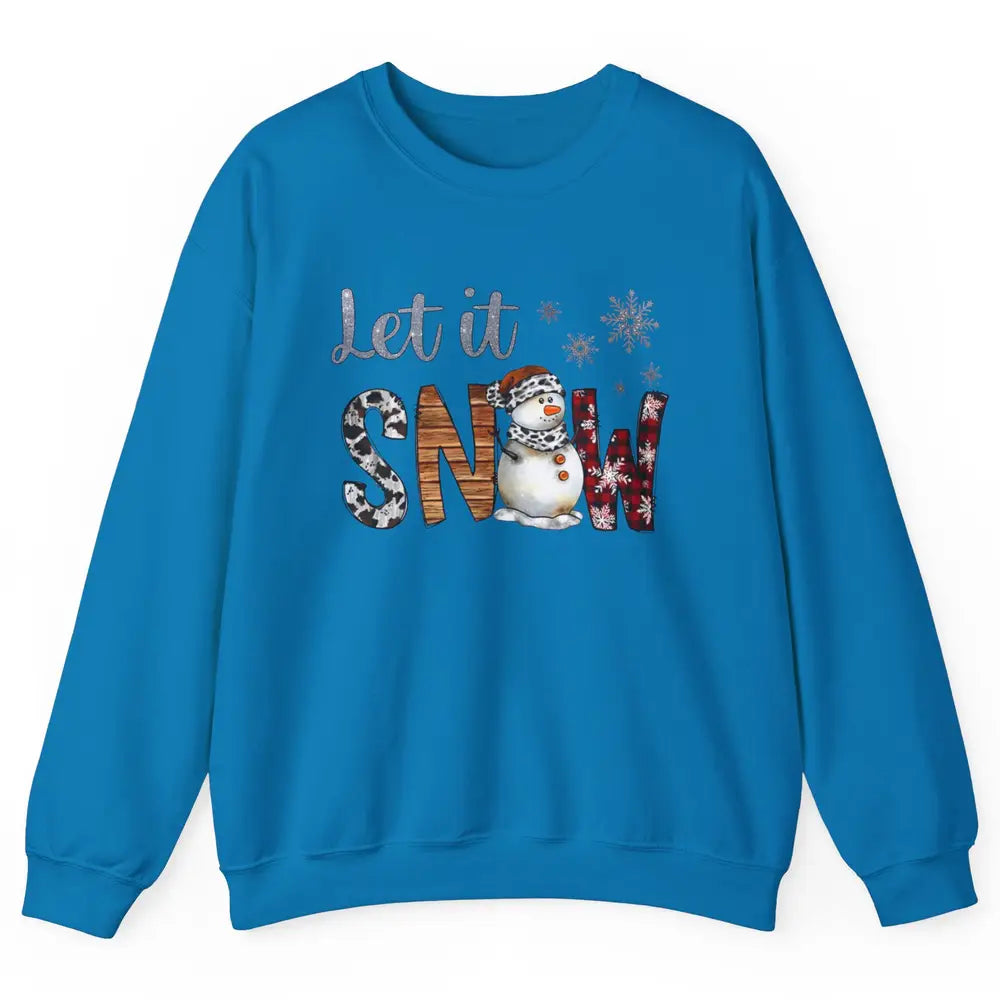 Leopard Snowman Let It Snow Snowflakes Western Christmas Unisex Crewneck Sweatshirt