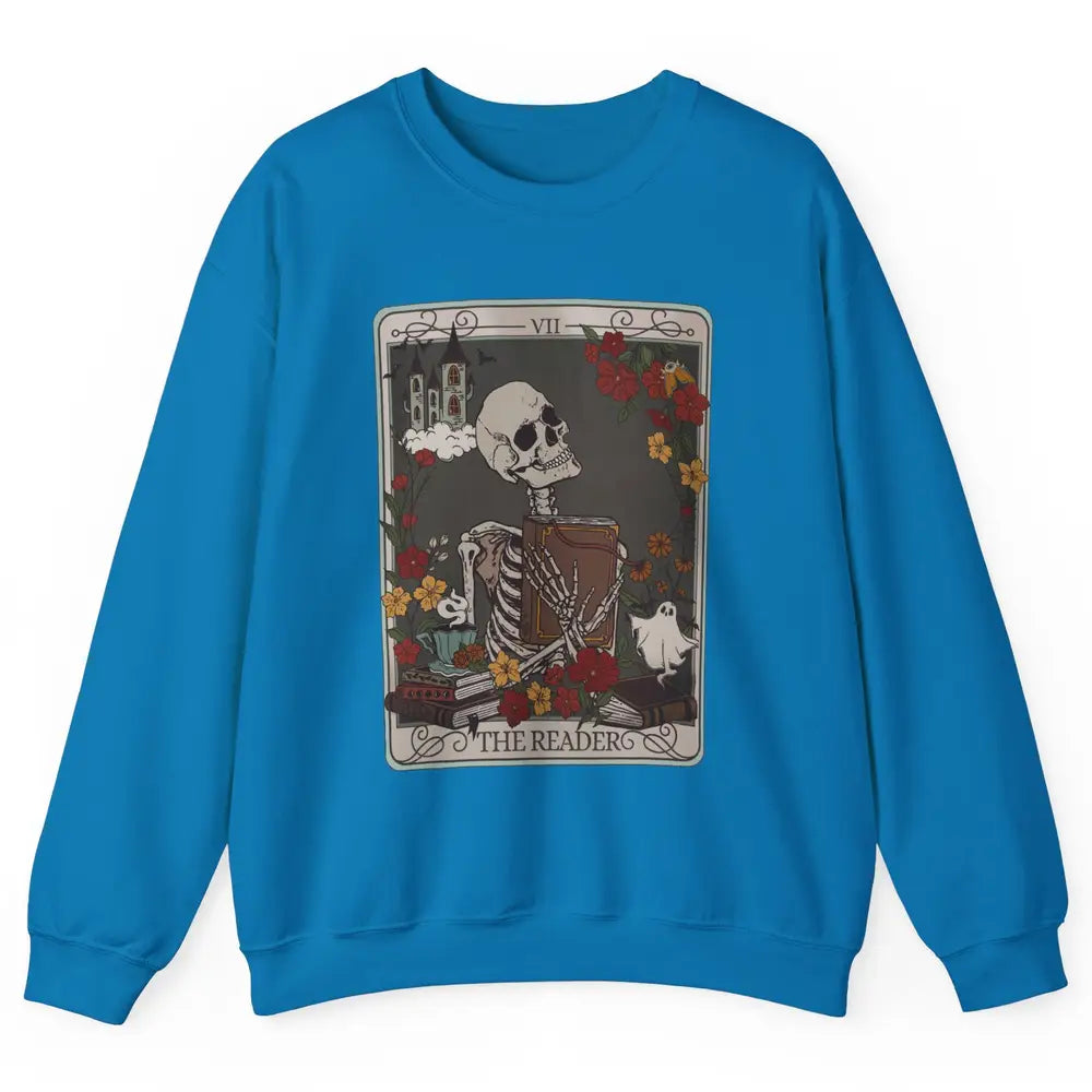 Retro Skeleton Reading Books The Reader Tarot Card Halloween Unisex Crewneck Sweatshirt