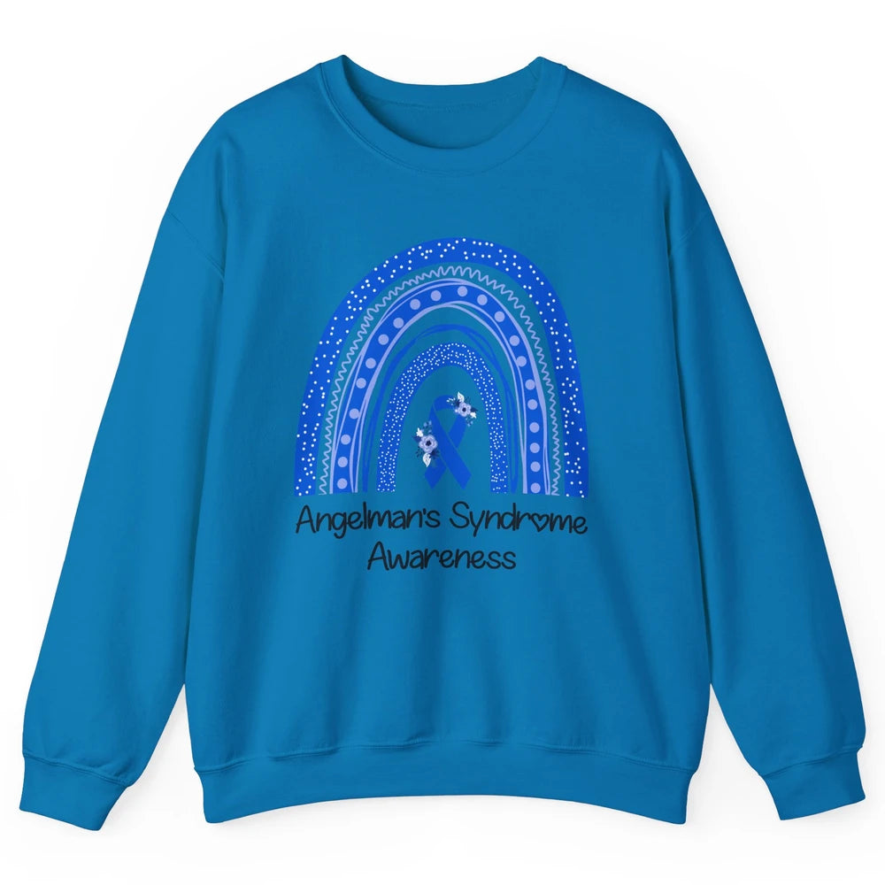 We Wear Blue Angelman's Syndrome Floral Blue Ribbon Rainbow Unisex Crewneck Sweatshirt