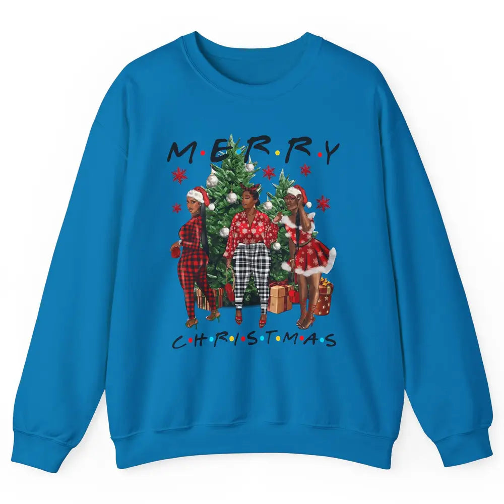 Merry Christmas African American Black Woman Xmas Afro Santa Unisex Crewneck Sweatshirt