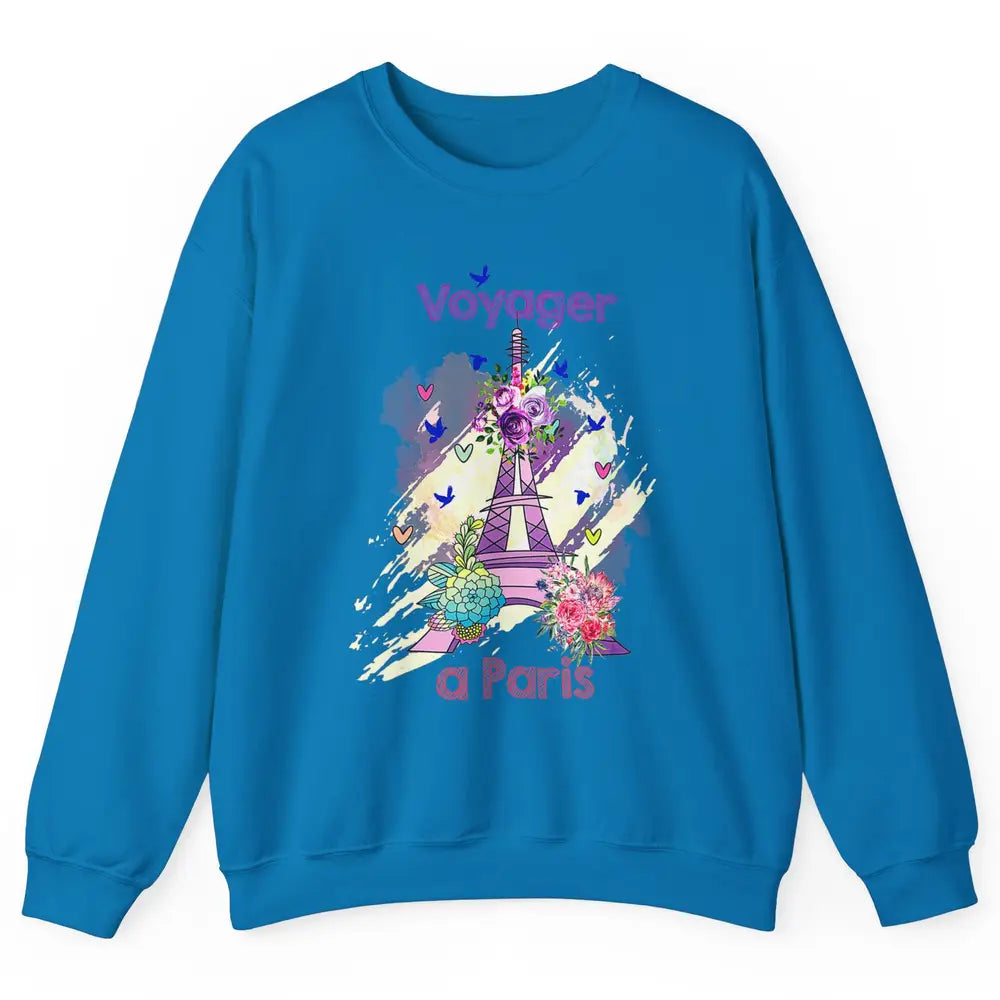 Voyager Floral Eiffel Tower Minimal Paris France Traveling Unisex Crewneck Sweatshirt