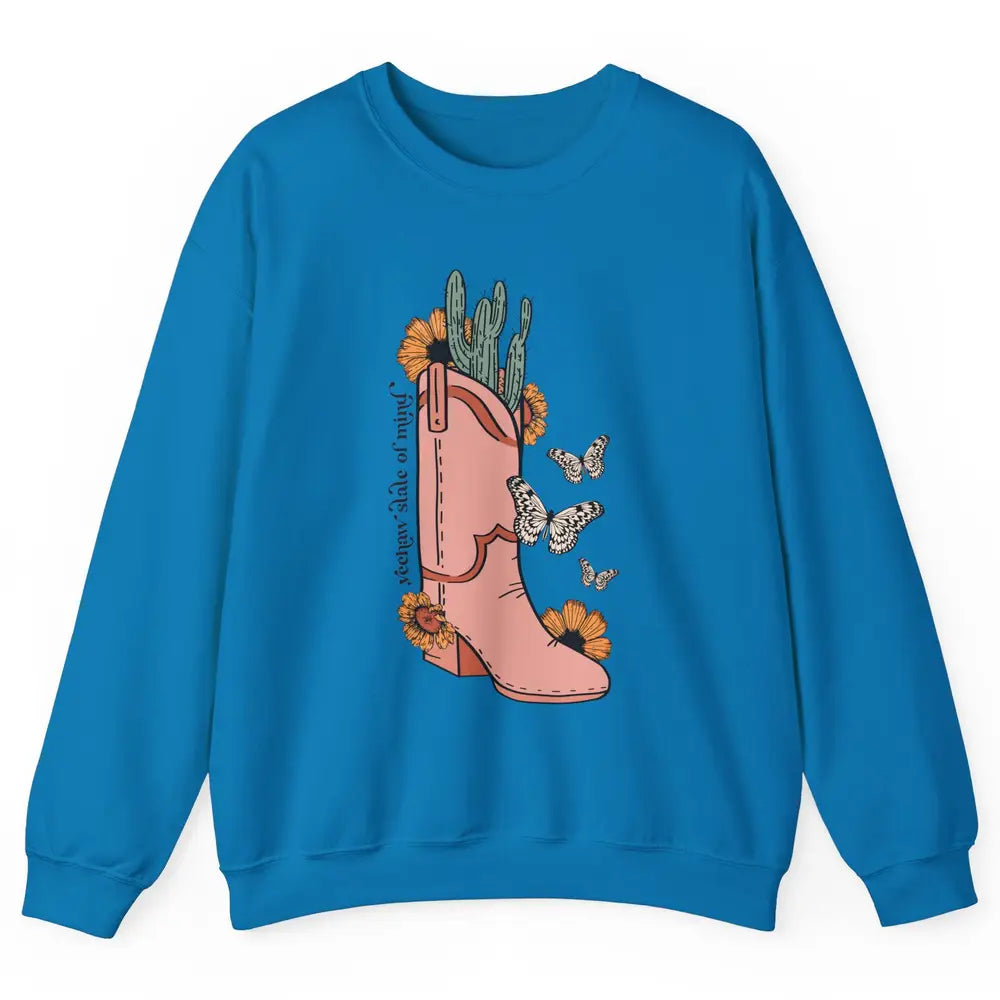 Yeehaw State of Mind Western Cowgirl Boot Desert Sunflower Unisex Crewneck Sweatshirt