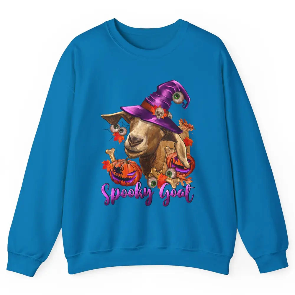 Funny Goat Witch Pumpkin Fall Leaves Halloween Goat Mom Unisex Crewneck Sweatshirt