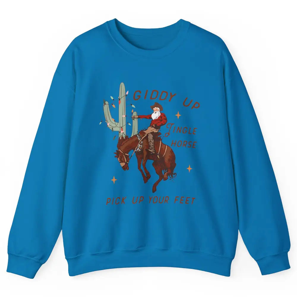 Cowboy Santa Horsing Giddy Up Jingle Horse Christmas Cactus Unisex Crewneck Sweatshirt