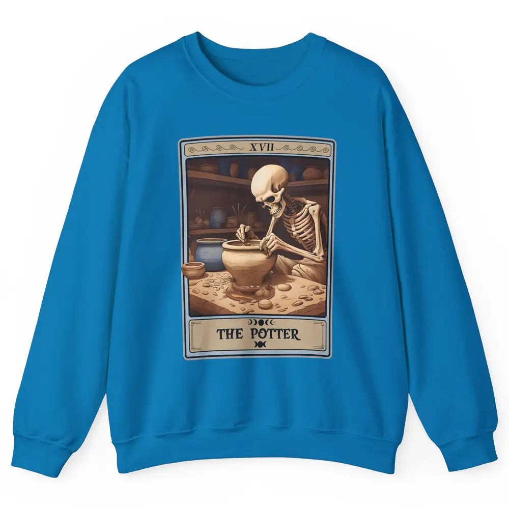 Retro Skeleton The Potter Tarot Card Halloween Pottery Lover Unisex Crewneck Sweatshirt