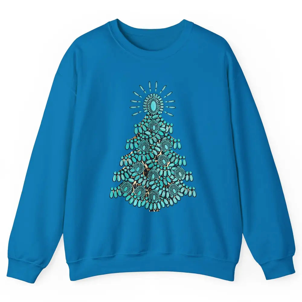 Turquoise Christmas Tree Western Christmas Country Farm Unisex Crewneck Sweatshirt