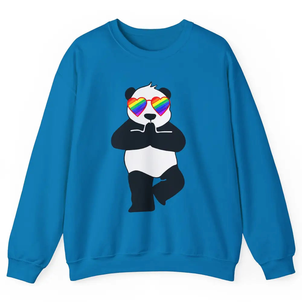 Yoga Panda LGBT Gay Pride Month Rainbow Sunglasses Love Unisex Crewneck Sweatshirt