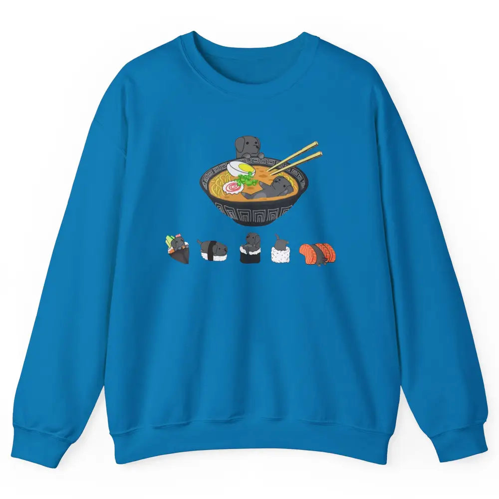 Black Labrador Sushi Ramen Bowl Japanese Kawaii Dog Mom Unisex Crewneck Sweatshirt