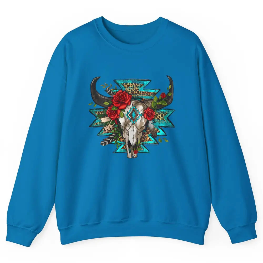 Aztec Heifer Skull Roses Cowboy Floral Leopard Vintage Texas Unisex Crewneck Sweatshirt