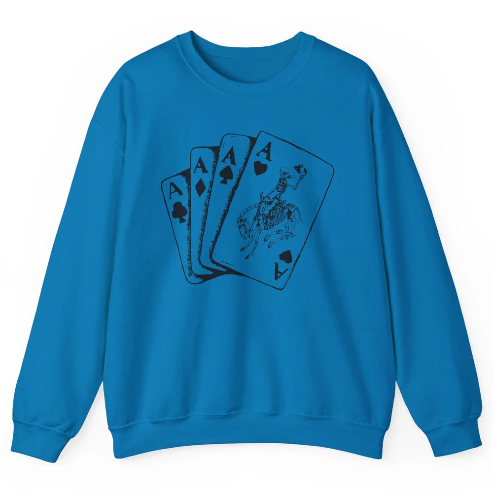 Skeleton Cowboy Horsing Playing Cards Western Cowboy Rodeo Unisex Crewneck Sweatshirt