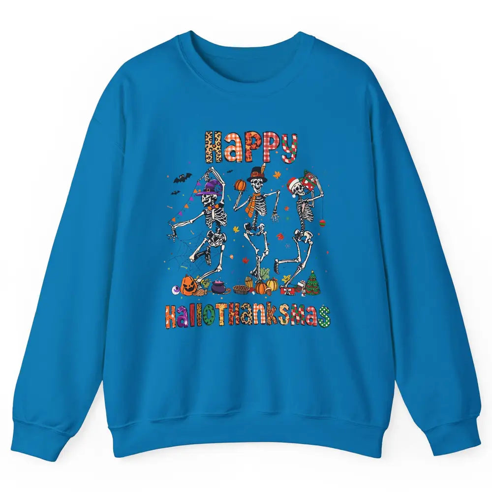 Funny Dancing Skeleton Happy Hallo-thank-mas Fall Pumpkin Unisex Crewneck Sweatshirt