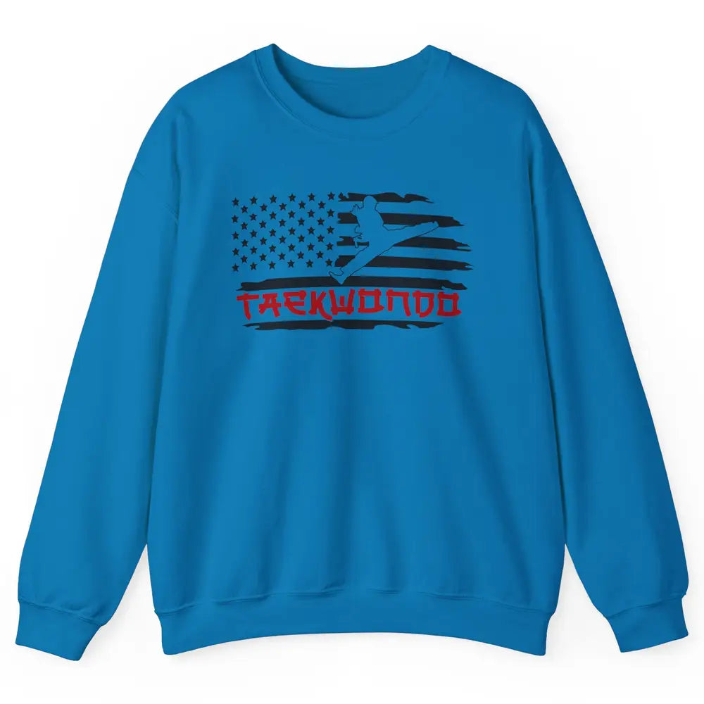 Taekwondo American Flag Karate Girl Boy Martial Art Gift Unisex Crewneck Sweatshirt