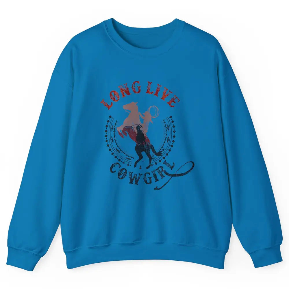 Western Country Cowgirl Riding Horses Cool Rodeo Howdy Retro Unisex Crewneck Sweatshirt