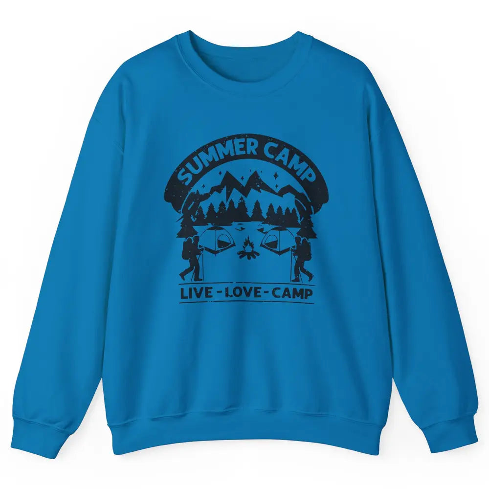 Summer Camp Live Love Camp Vacation Camping Hiking Retro Unisex Crewneck Sweatshirt