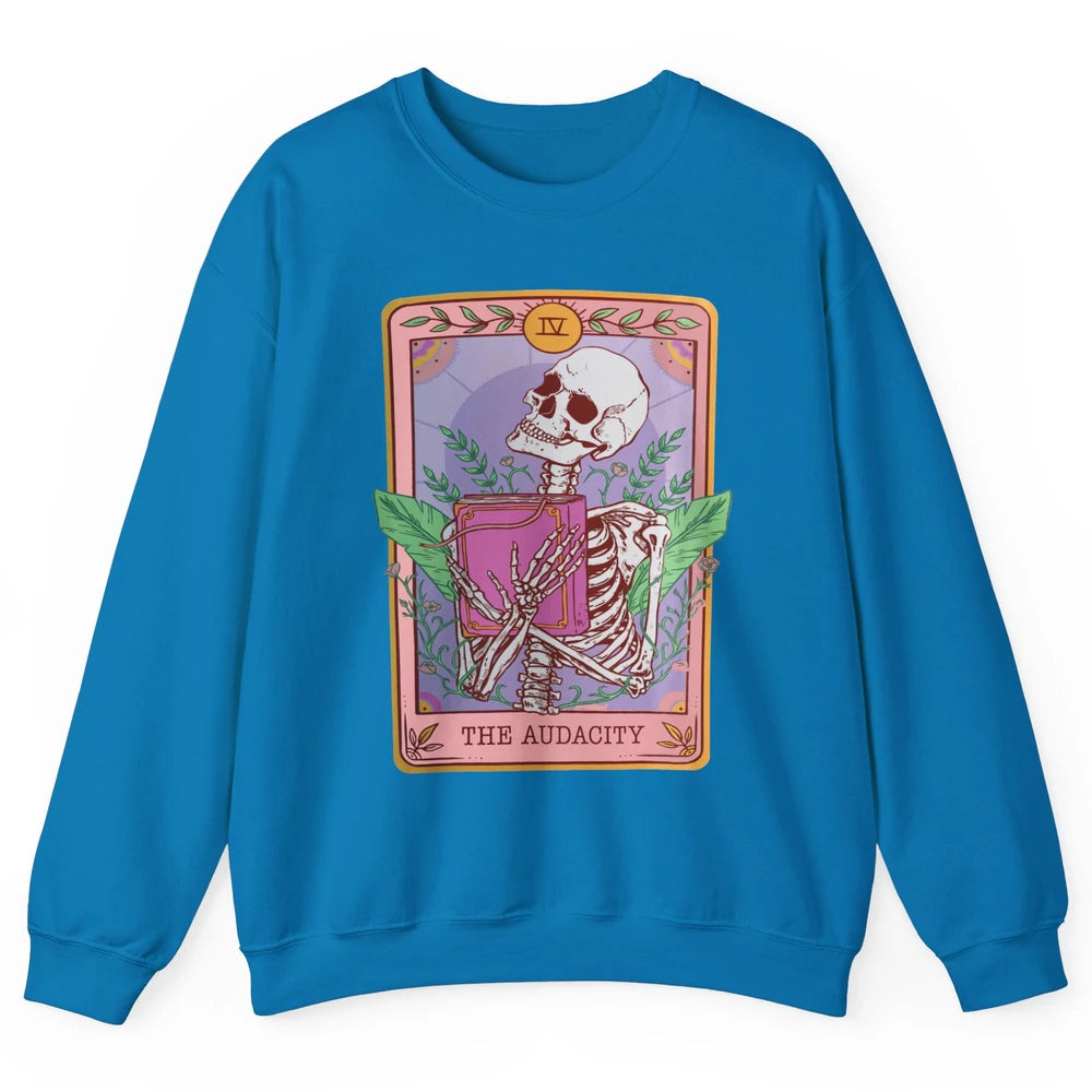 Retro Skeleton Reading Book The Audacity Plants Tarot Card Unisex Crewneck Sweatshirt