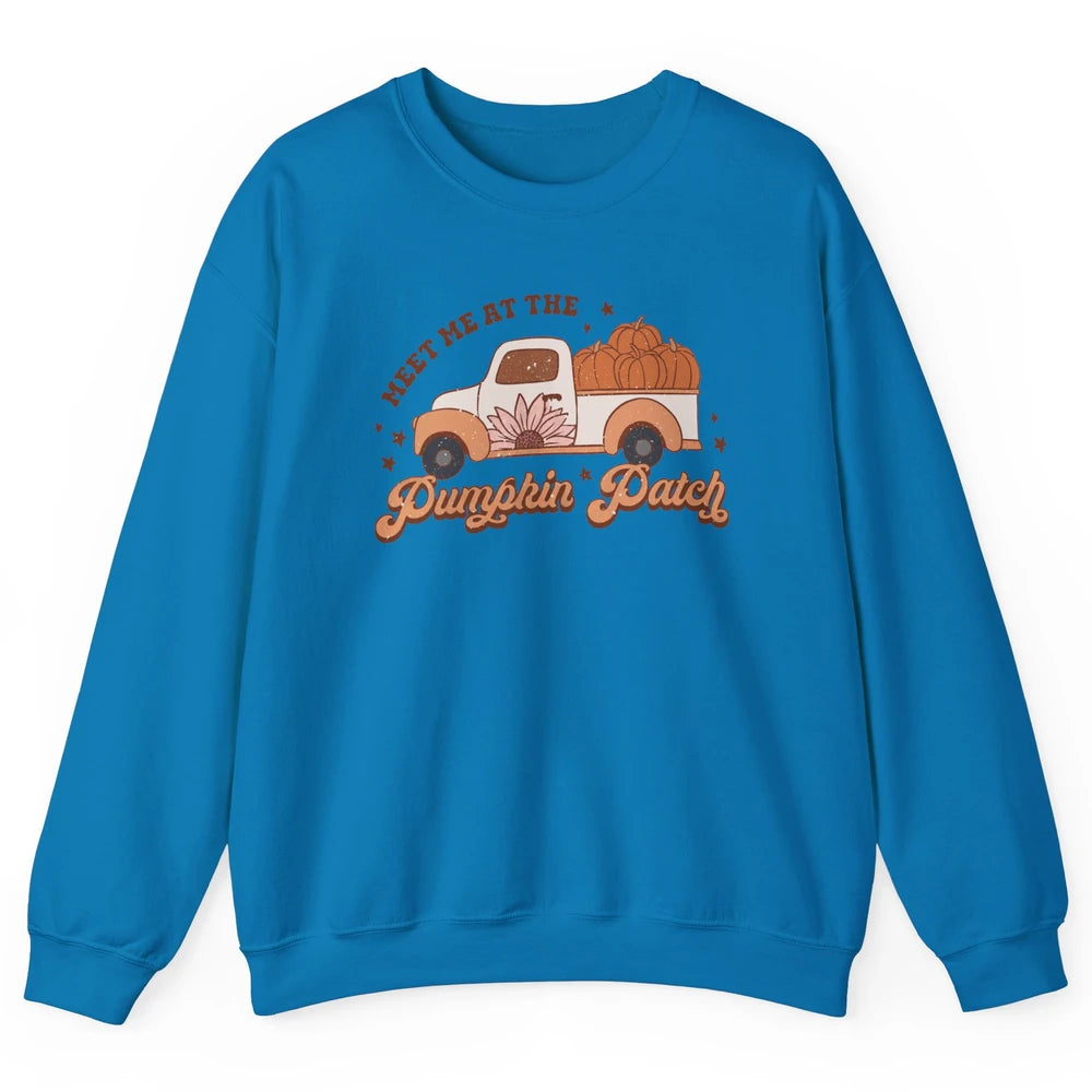 Retro Pumpkin Truck Meet Me At Pumpkin Patch Fall Halloween Unisex Crewneck Sweatshirt