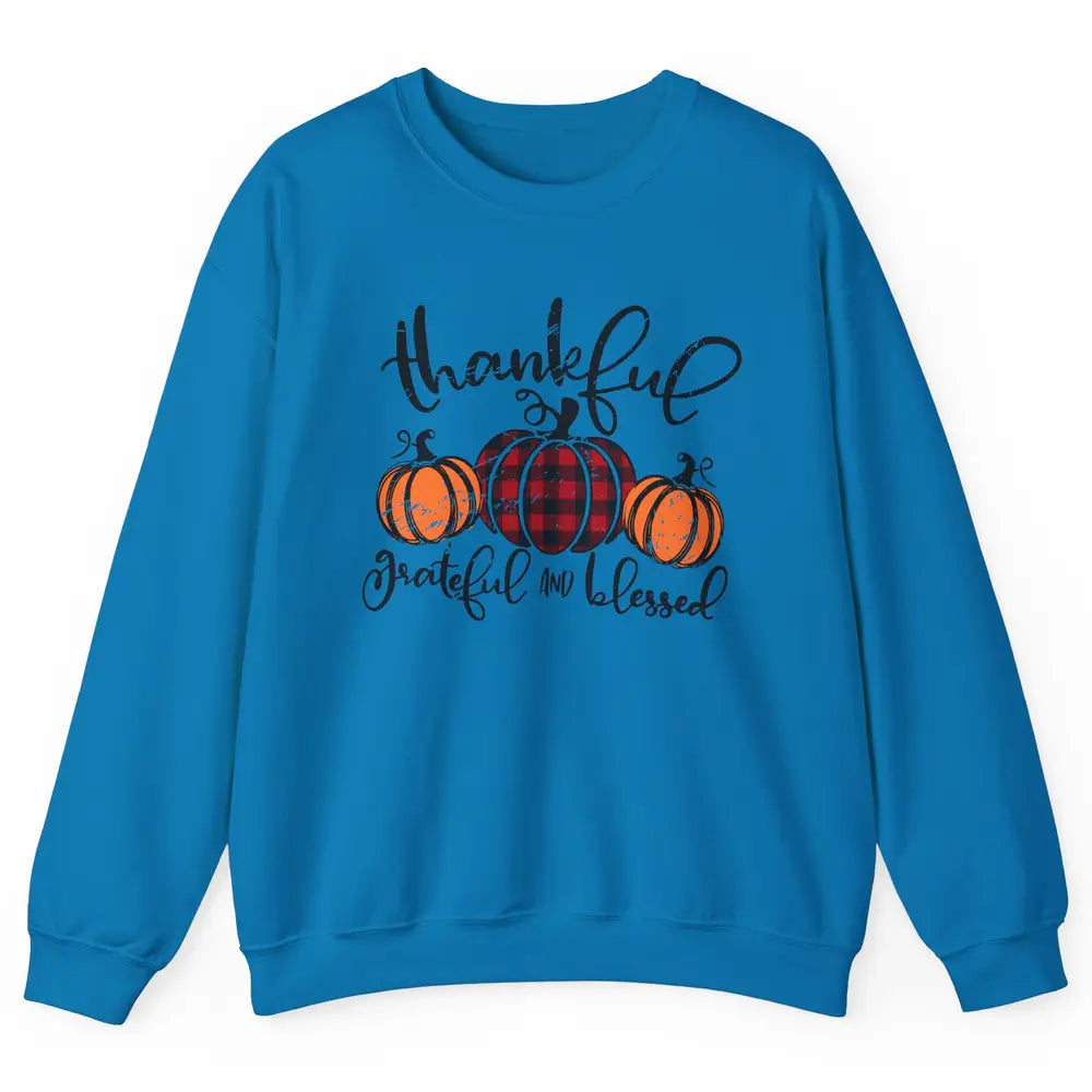 Vintage Grateful Thankful Blessed Pumpkin Fall Thanksgiving Unisex Crewneck Sweatshirt