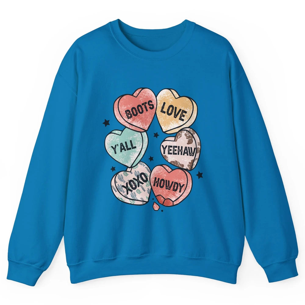 XOXO Love Cowboy Boots Howdy Cowgirl Hearts Western Country Happy Valentine's Day Yeehaw Vintage Cactus Unisex Crewneck Sweatshirt