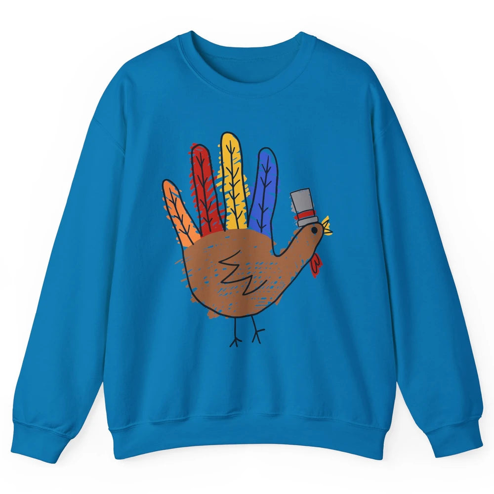 Thanksgiving Hand Turkey Funny Thanksgiving Teacher Thankful Unisex Crewneck Sweatshirt