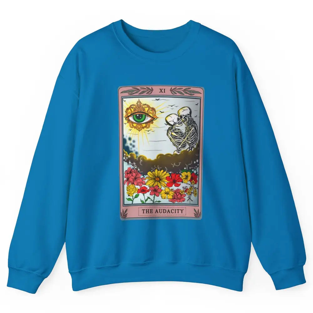 Retro Skeleton Riding Cloud The Audacity Tarot Card Rainbow Unisex Crewneck Sweatshirt