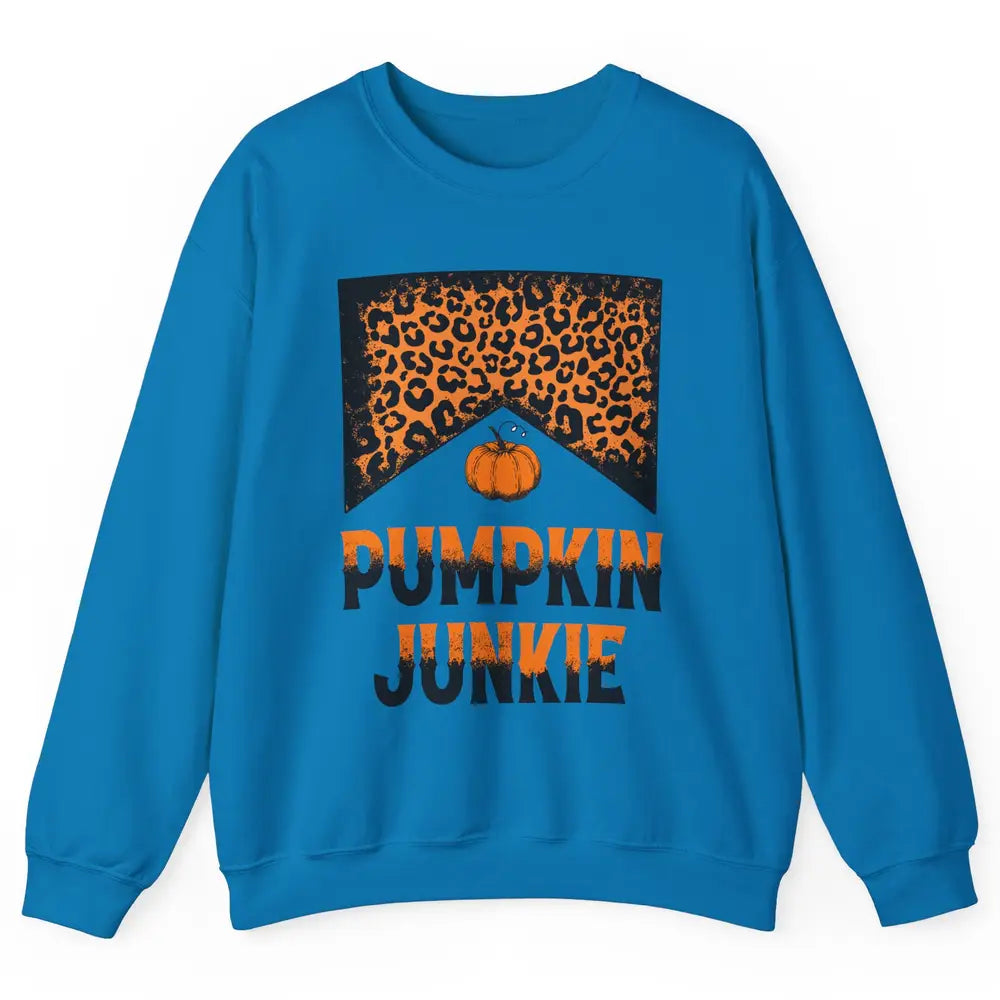 Retro Pumpkin Junkie Leopard Thanksgiving Western Country Unisex Crewneck Sweatshirt