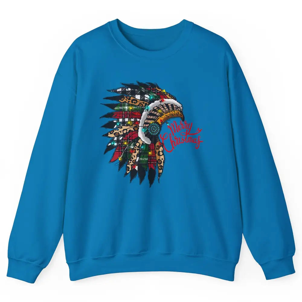 Christmas Headdress Indian Hat Leopard Western Christmas Unisex Crewneck Sweatshirt