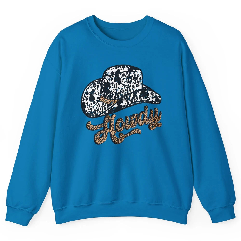 Vintage Leopard Cowboy Hat Howdy Western Country Cowgirls Unisex Crewneck Sweatshirt