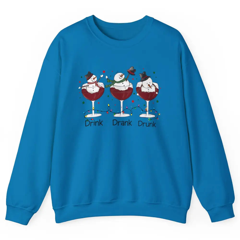 Funny Snowman Wine Christmas Drink Drank Drunk Christmas Unisex Crewneck Sweatshirt