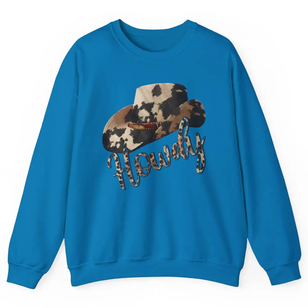 Vintage Leopard Cowboy Hat Howdy Western Country Cowgirls Unisex Crewneck Sweatshirt