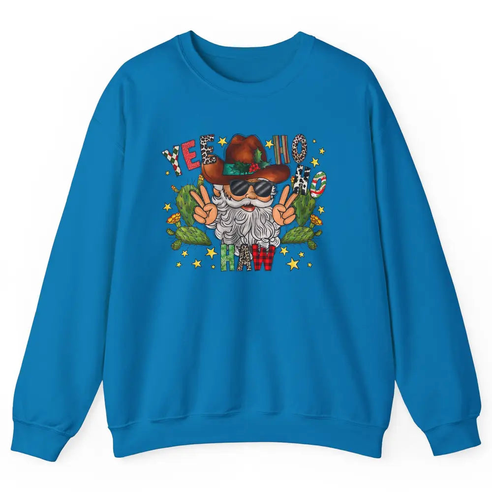 Leopard Santa Cowboy Yee Ho Haw Christmas Western Country Unisex Crewneck Sweatshirt