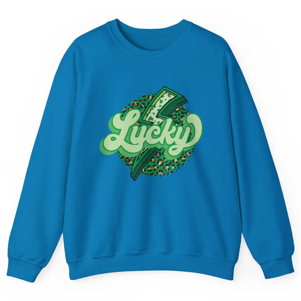 St Patrick Leopard Shamrocks Lucky Lightning Bolt Western Unisex Crewneck Sweatshirt