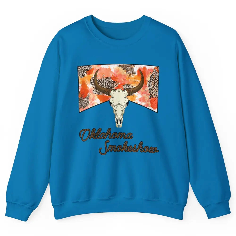 Boho Bull Skull Cow Print Oklahoma Smokeshow Western Country Unisex Crewneck Sweatshirt