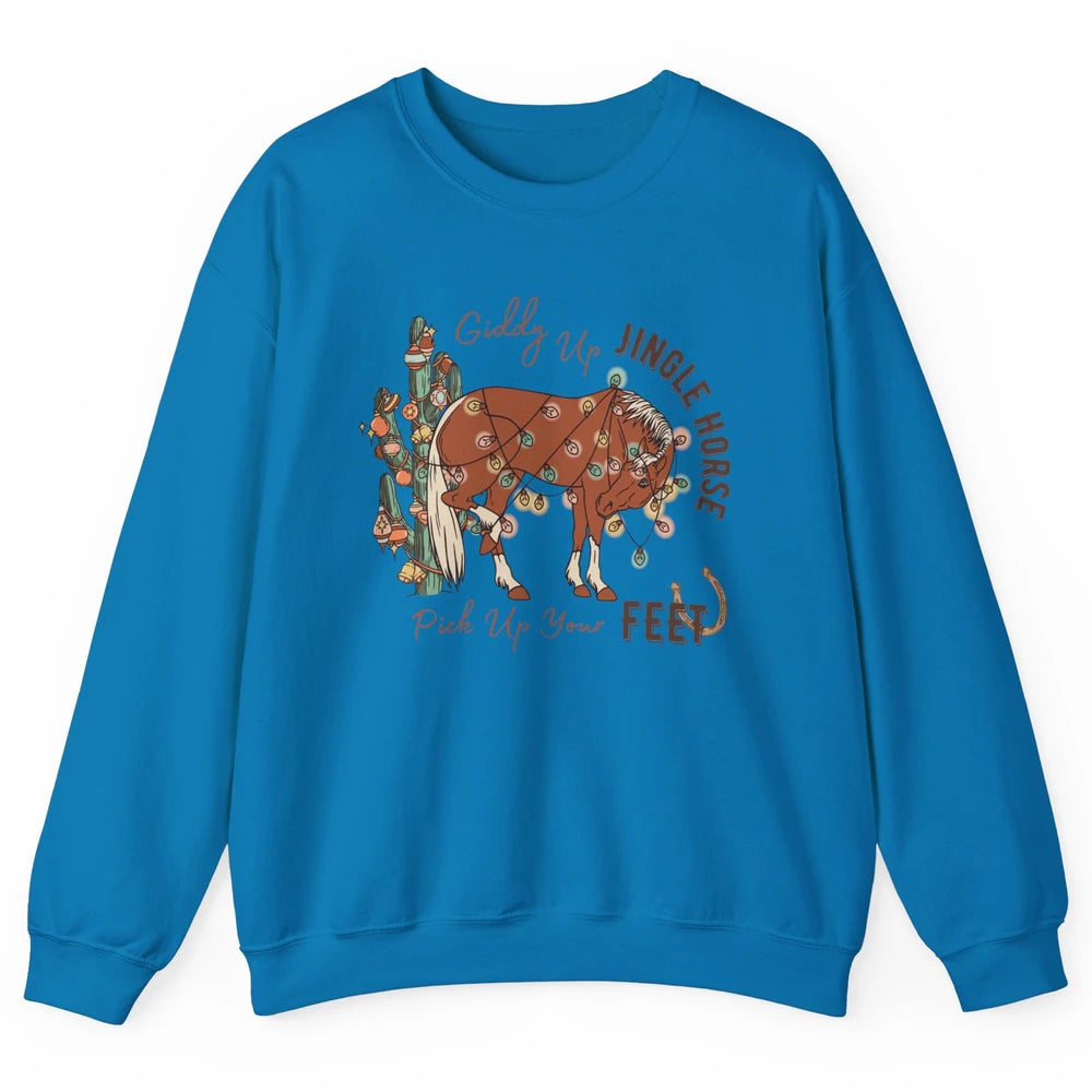 Giddy Up Jingle Horse Pick Up Your Feet Christmas Lights Unisex Crewneck Sweatshirt