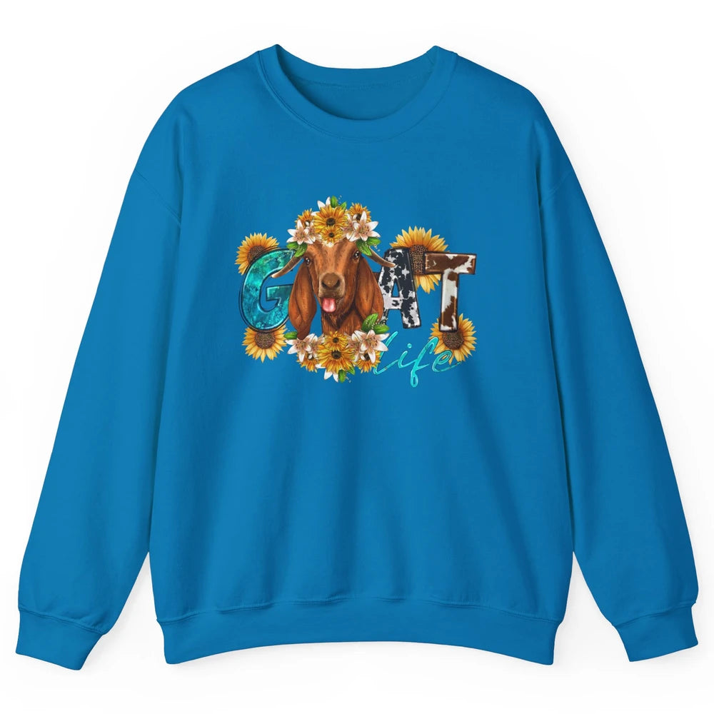 Sunflower Goat Life Just A Girl Who Love Goat Farmer Western Unisex Crewneck Sweatshirt