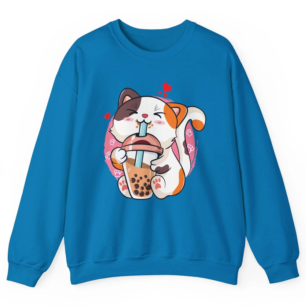 Boba Tea Cat Kawaii Cat Drink Milk Tea Kawaii Boba Cat Lover Unisex Crewneck Sweatshirt