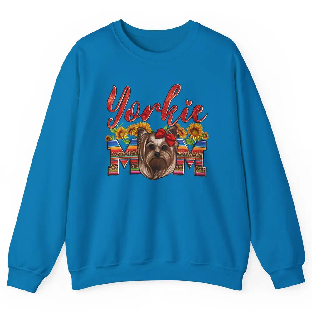 Yorkie Mom Sunflowers Leopard Yorkshire Terrier Dog Mom Gift Unisex Crewneck Sweatshirt