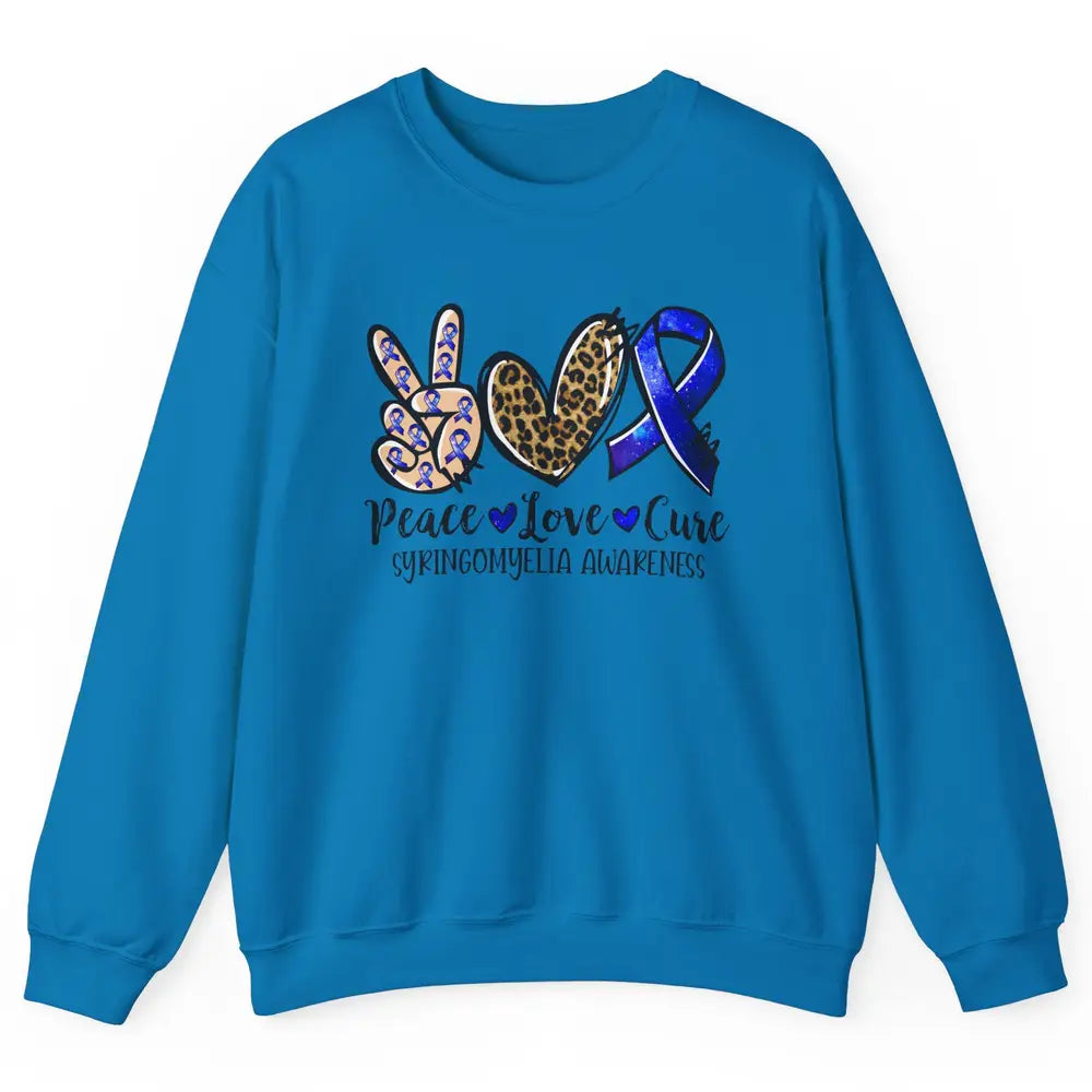 Syringomyelia Awareness Blue Ribbon Peace Love Cure Unisex Crewneck Sweatshirt