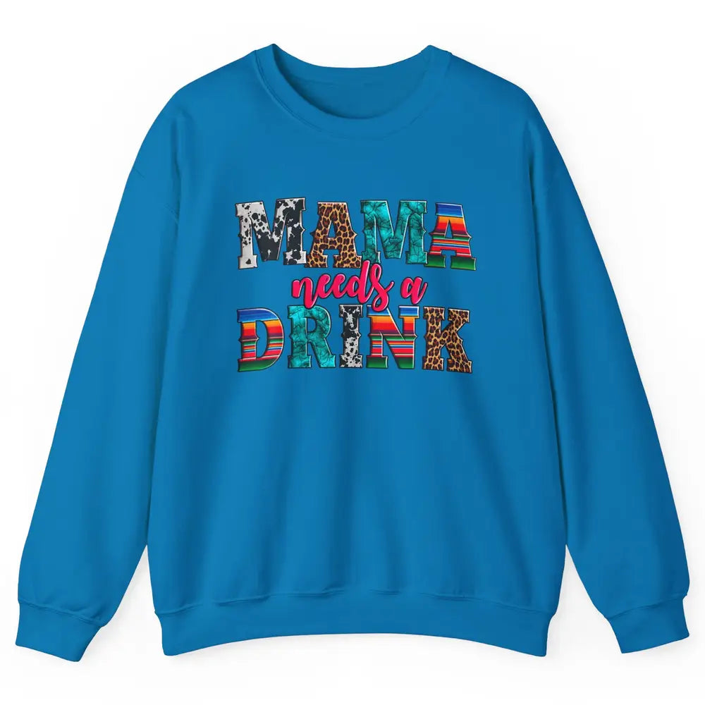 Western Mama Needs Drink Leopard Turquoise Mothers Day Retro Unisex Crewneck Sweatshirt