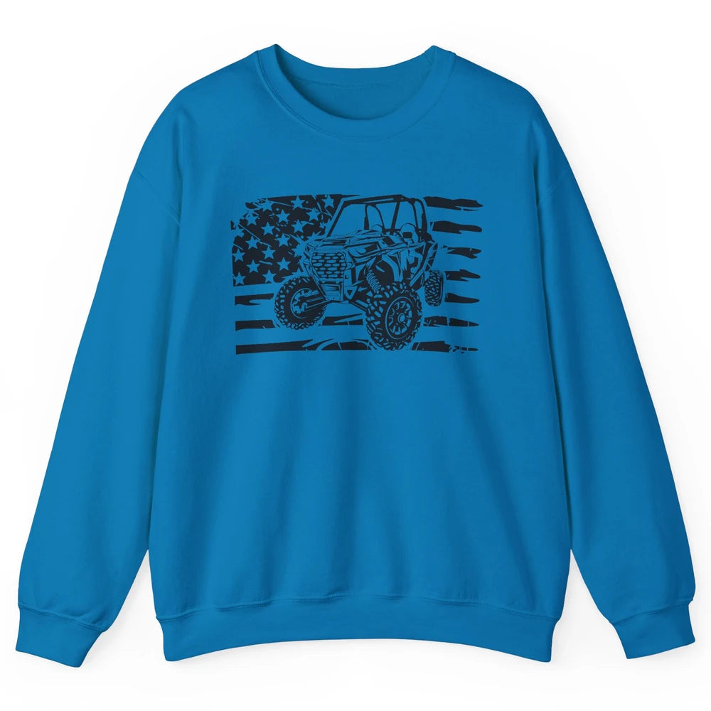 Retro US Flag UTV Riding Offroad Mountain Side By Side Rider Unisex Crewneck Sweatshirt