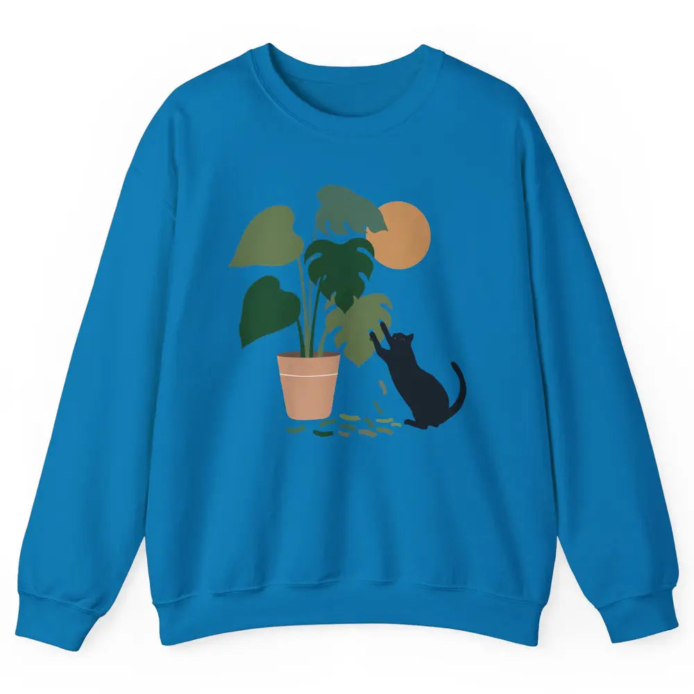 Black Cat And Plant The Making Of Monstera Garden Cat Lovers Unisex Crewneck Sweatshirt