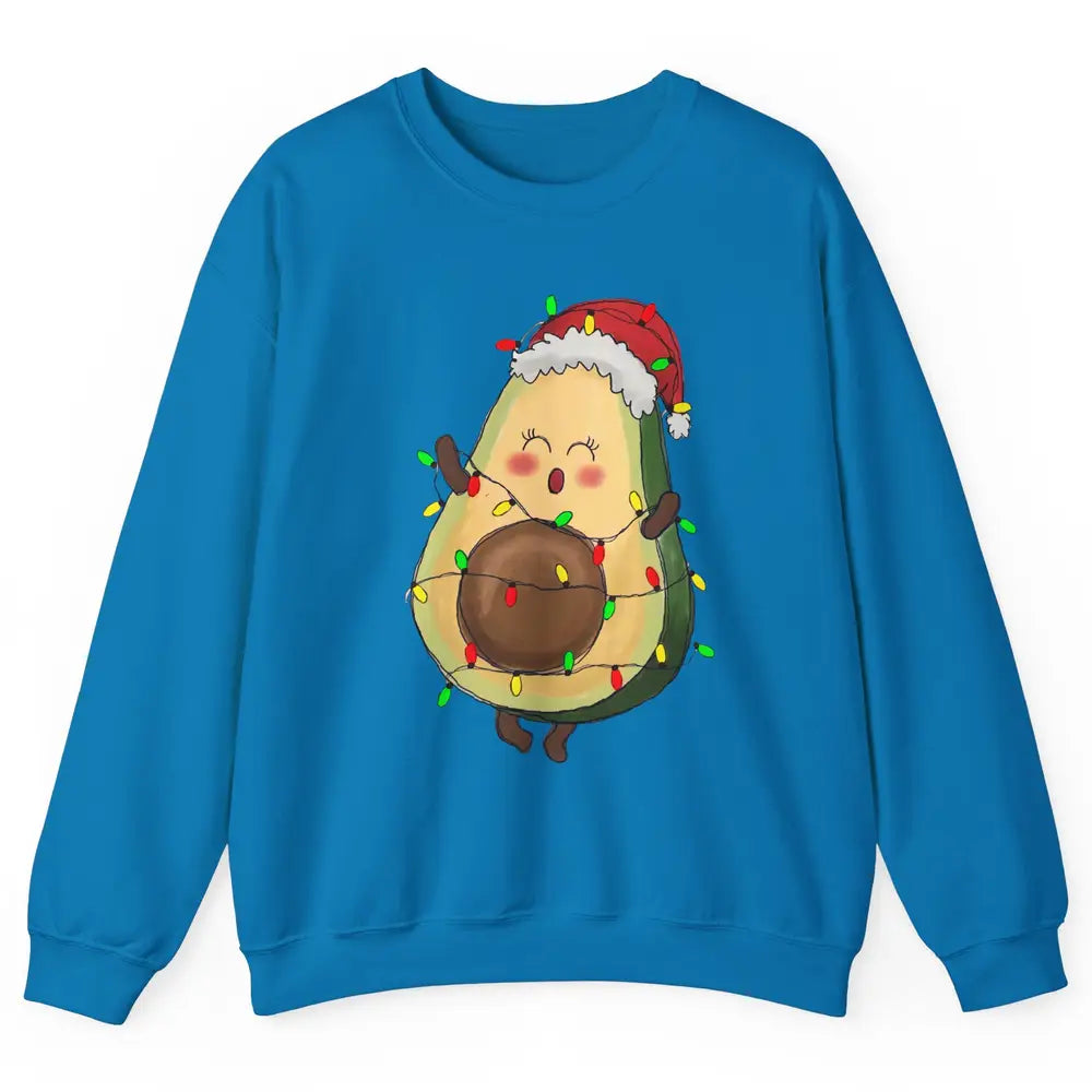 Avocado Santa Cute Avocado Christmas Lights Xmas Vegan Gift Unisex Crewneck Sweatshirt