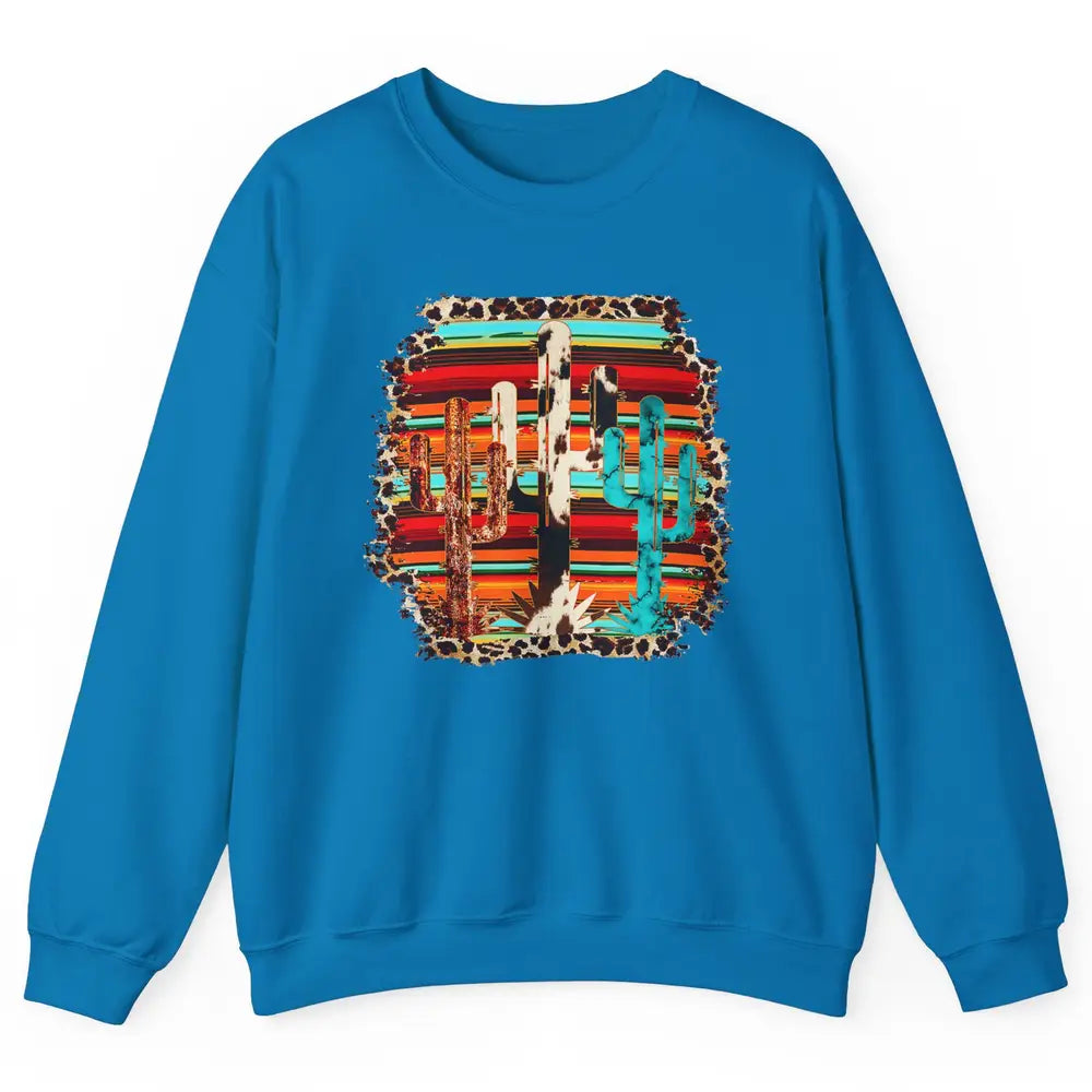 Western Country Cactus Cowhide Serape Turquoise Leopard Unisex Crewneck Sweatshirt