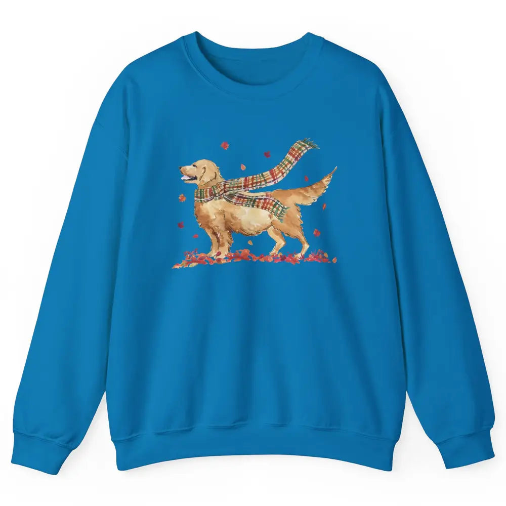 Funny Golden Retriever Autumn Falling Leaves Halloween Fall Unisex Crewneck Sweatshirt