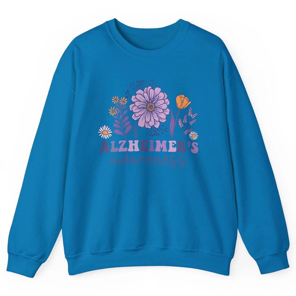 Alzheimer's Awareness Wildflower Dementia Inspirational Gift Unisex Crewneck Sweatshirt