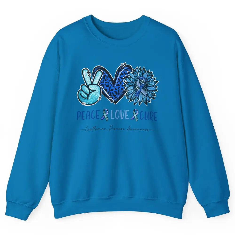 Castleman Disease Awareness Blue Ribbon Peace Love Cure Unisex Crewneck Sweatshirt