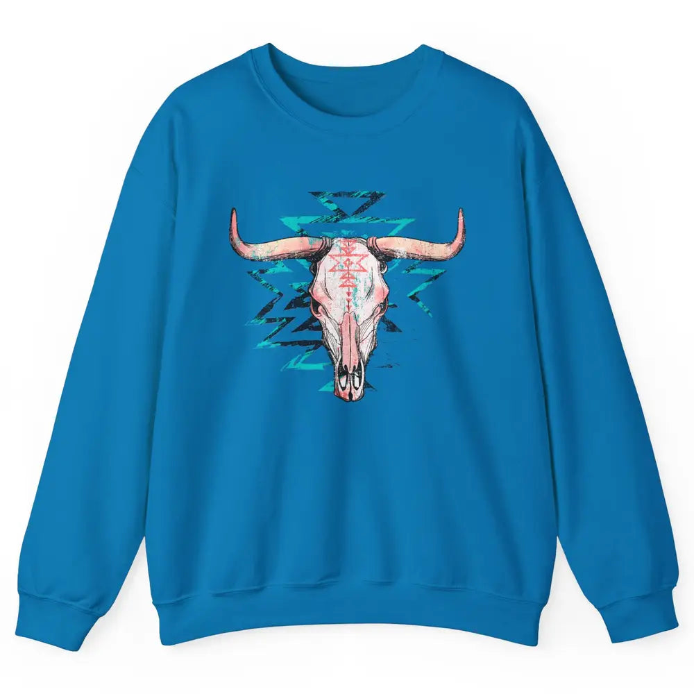 Boho Bull Skull Aztec Rodeo Desert Spirit Western Country Unisex Crewneck Sweatshirt