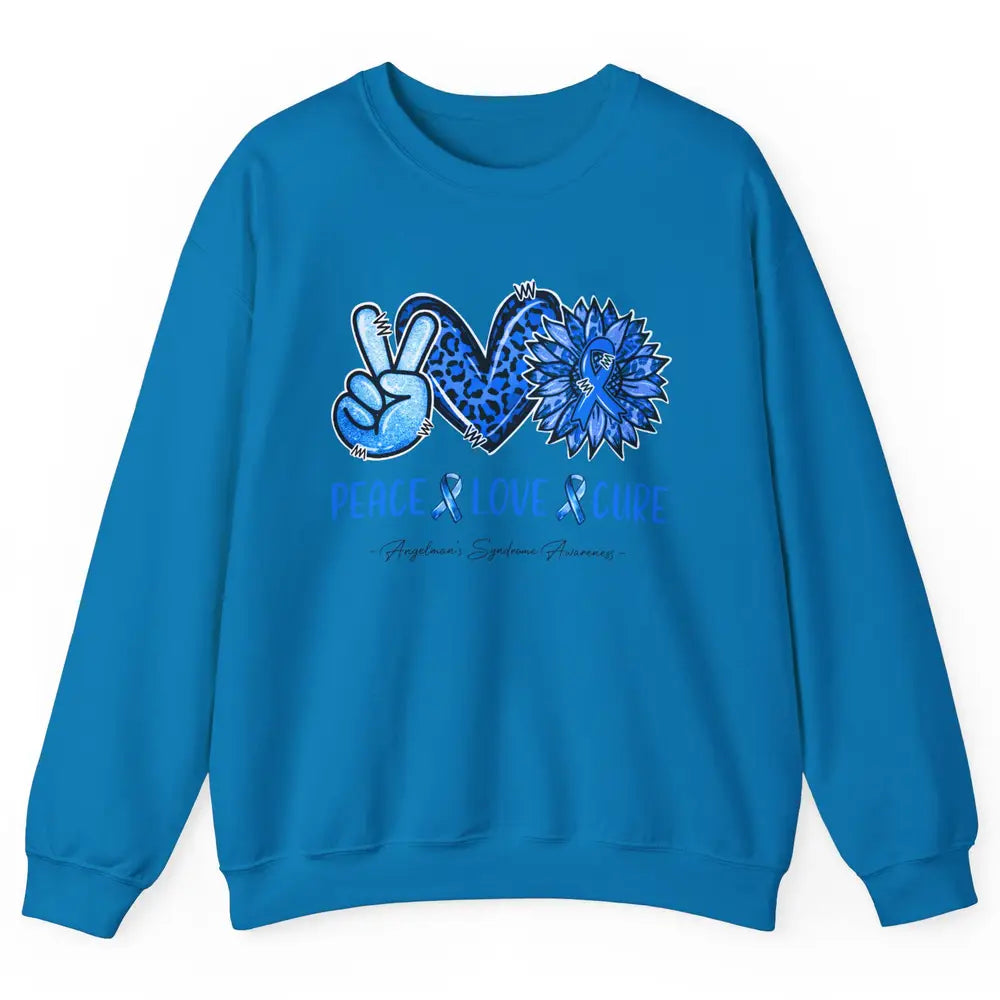 Angelman's Syndrome Blue Ribbon Peace Love Cure Sunflower Unisex Crewneck Sweatshirt