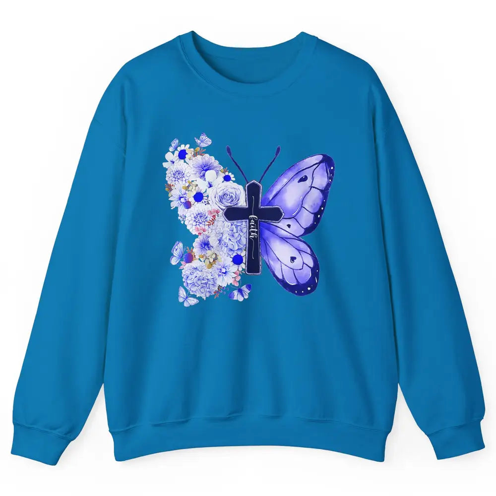 Butterfly Cross Faith Floral God Jesus Christian Bible Women Unisex Crewneck Sweatshirt