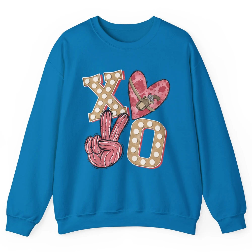 XOXO Hugs And Kisses Leopard Heart Cowboy Love Rodeo Western Country Unisex Crewneck Sweatshirt